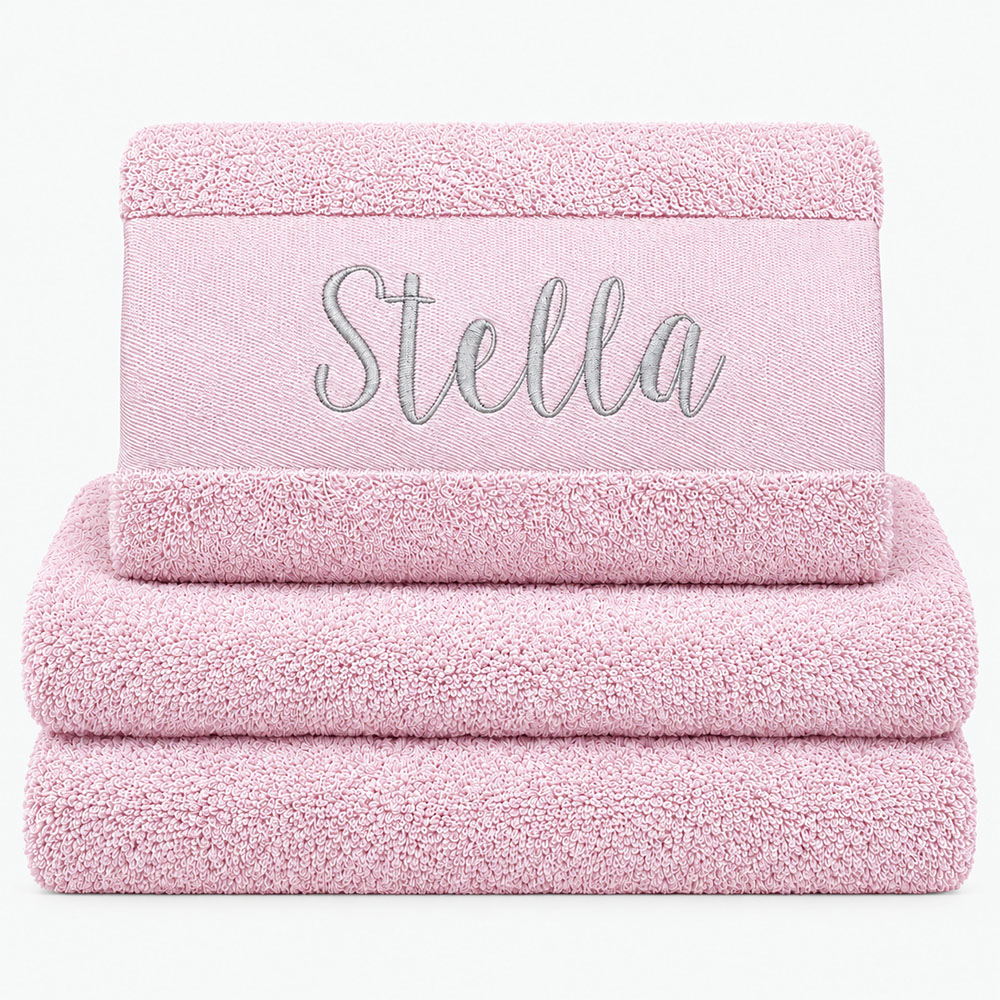 Pink personalized towel with embroidered name