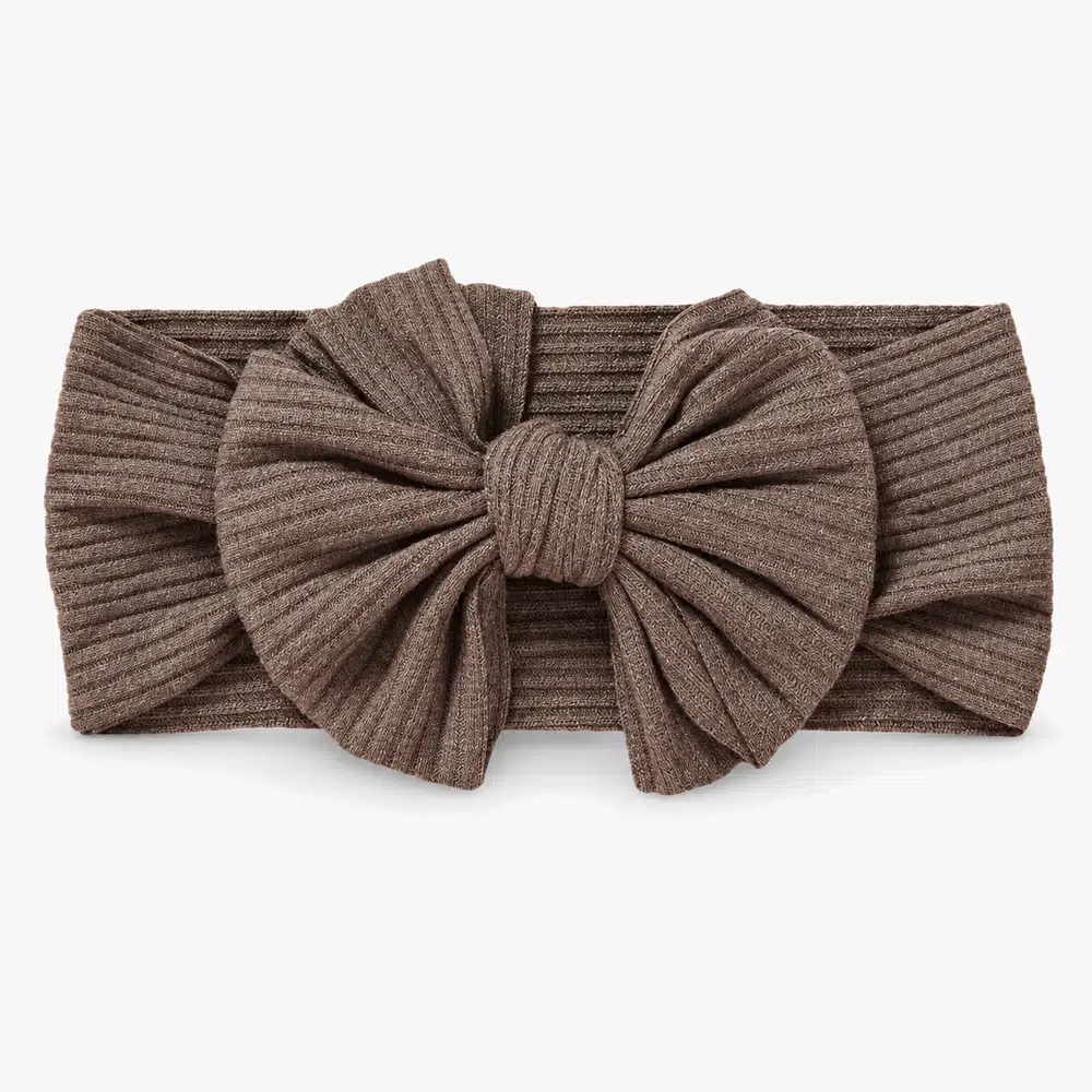 brown-ribbed-bow-headband-hero Vaaleanruskea panta resorilla vauvalle – Nordic Rainbow