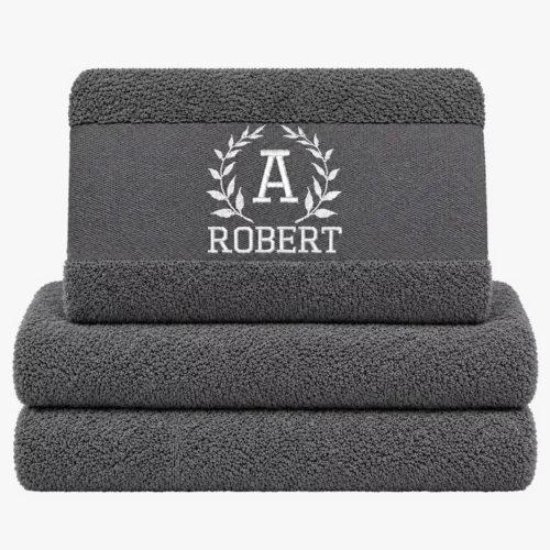 Dark gray towel with name