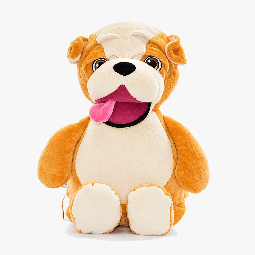 Bulldog pehmolelu nimellä kirjailtuna