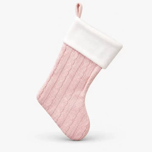 Vaaleanpunainen kudottu joulusukka nimellä
