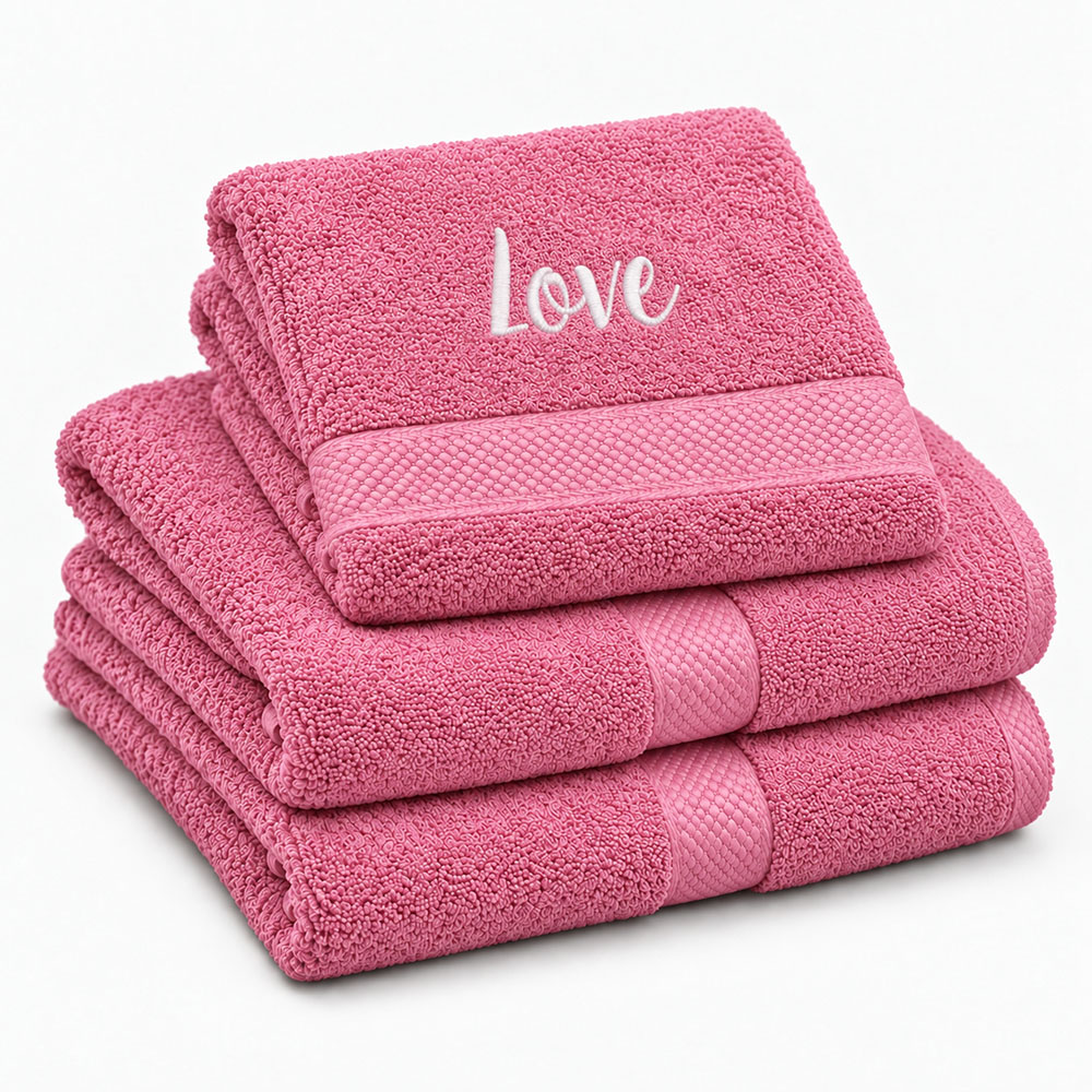 Pink personalized towel with name - Fairtrade Pinkki nimikoitu pyyhe