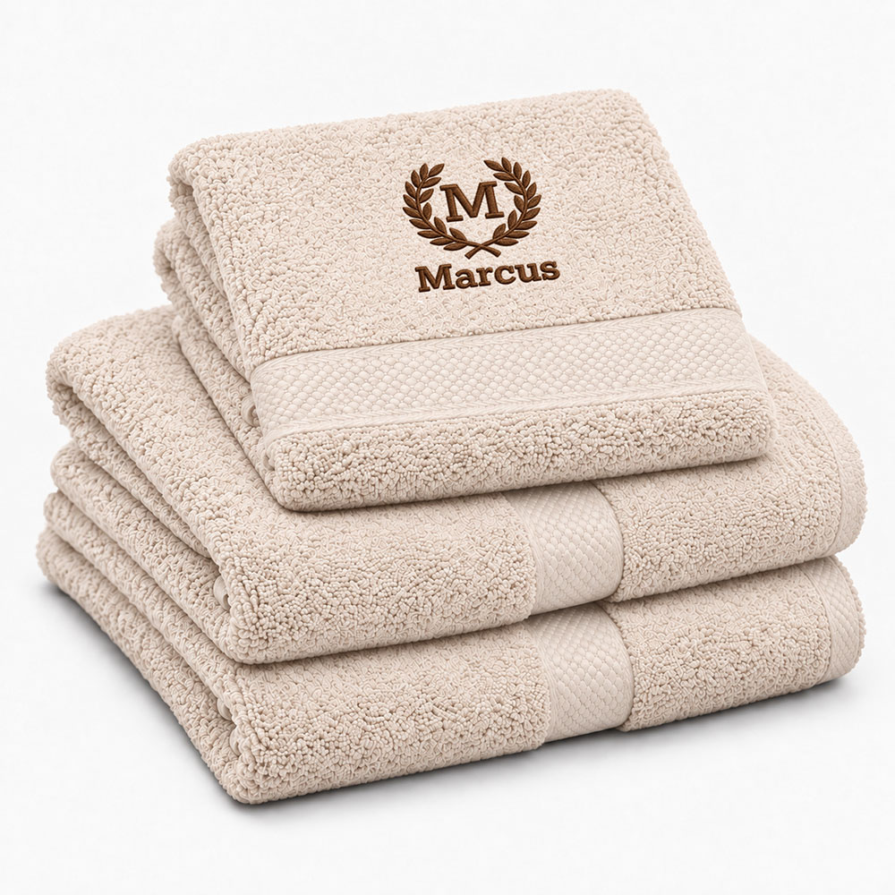 Sand personalized towel with name - Fairtrade Hiekanvärinen nimikoitu pyyhe